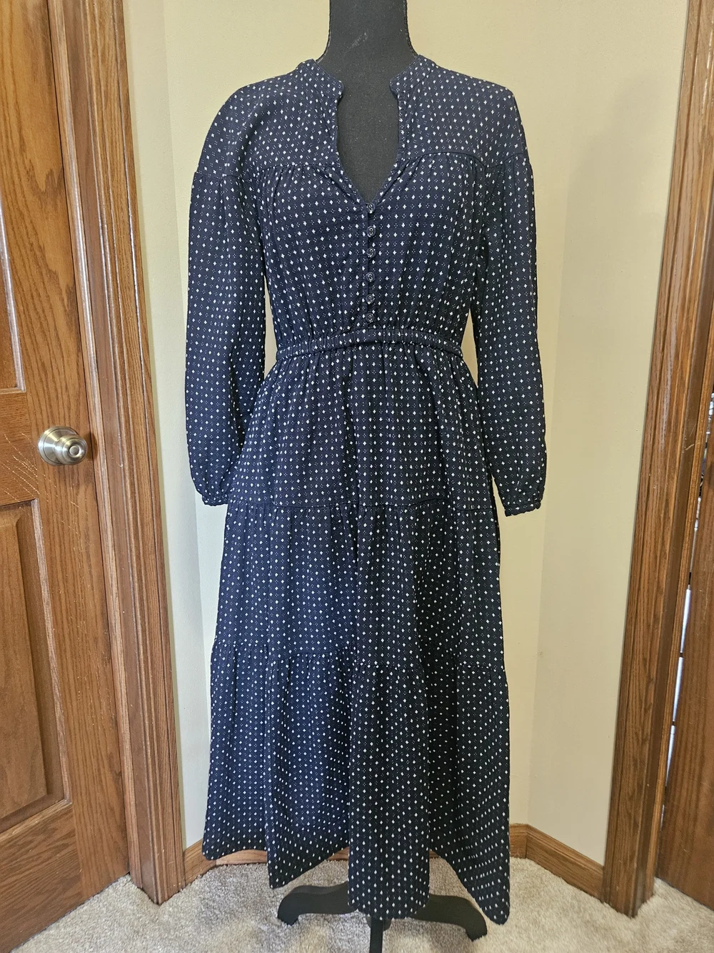 Dobby V-Neck Tiered Midi Dress - Picture 1 of 11